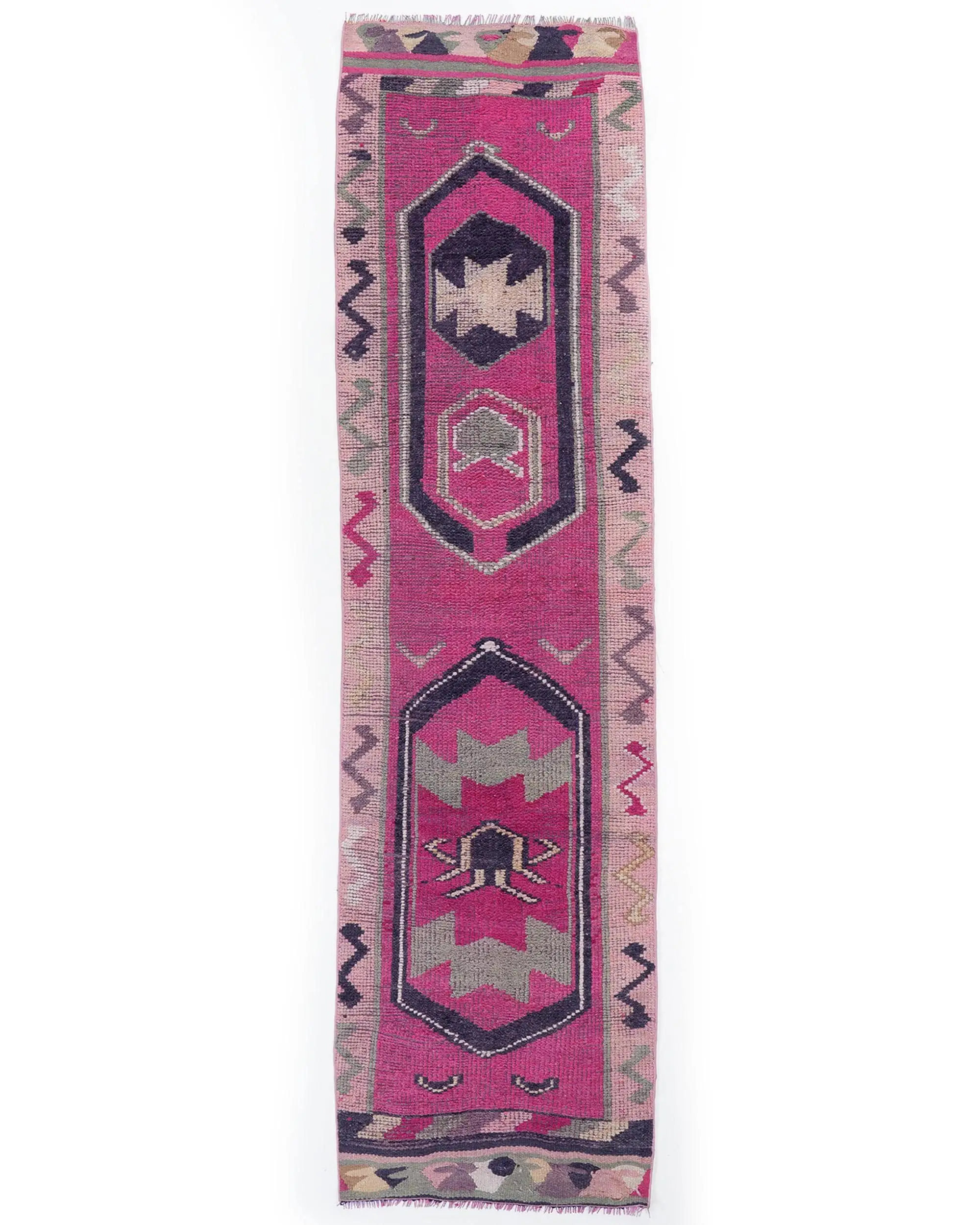 2.5x9.7 ft Rug, Runner Vintage Rug, Pink Herki Rug - 1