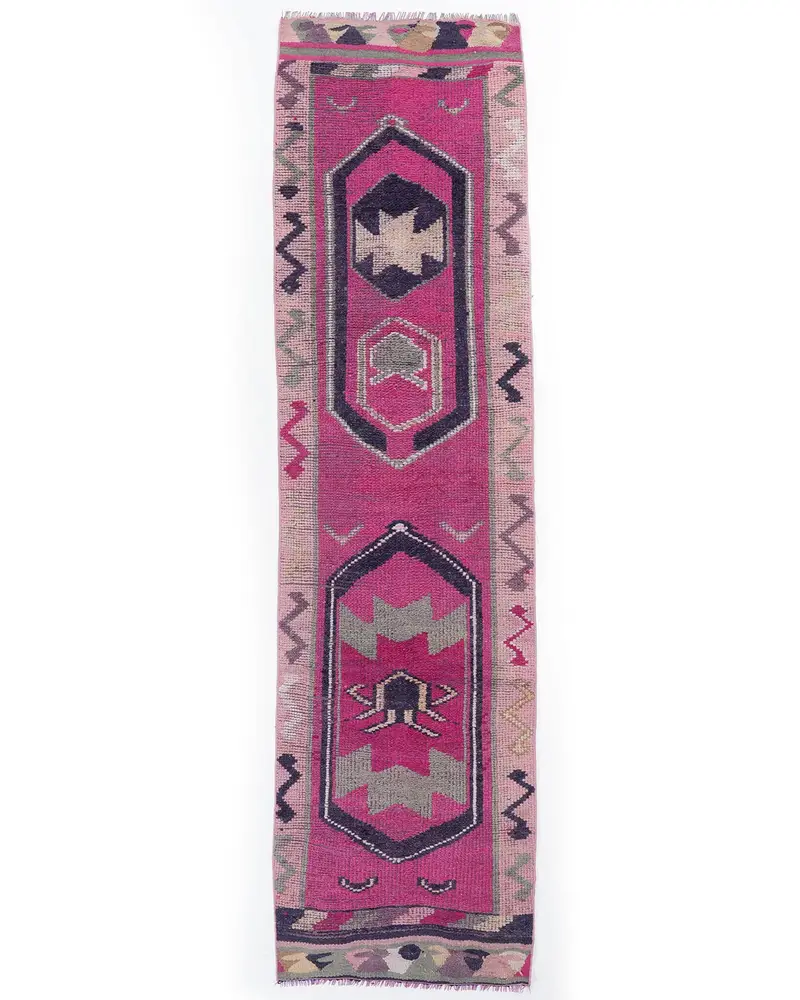 Elegant Pink Rug, 2.5x9.7 ft Solid Purple Accent