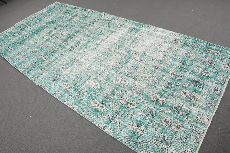 Vintage Large Rug, 4.6x9.6 ft Turkish Rug, Blue Wool Rug