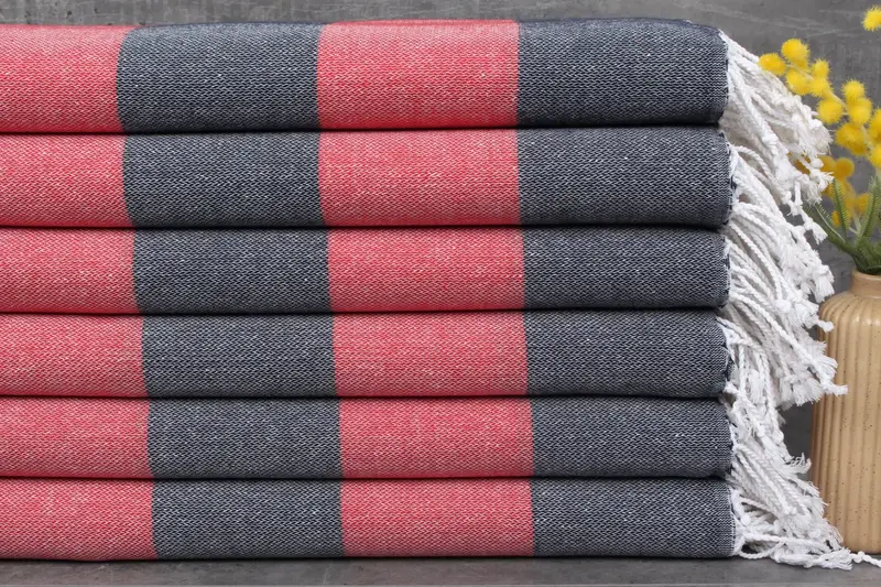 Personalized Organic Beach Towel Black-Red Striped, 40x71 Inches