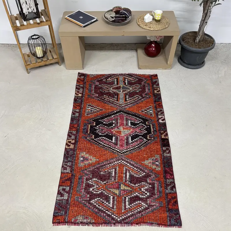 3.1x5.6 ft Rug, Accent Vintage Rug, Red Oushak Camouflage Rug - 1