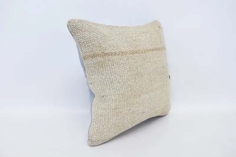 Nomadic Cushion Case, Vintage Kilim Pillow, 16x16 Beige Cushion Cover, Pillow Case, Throw Kilim Pillow, Kilim Pillow Cover - 3
