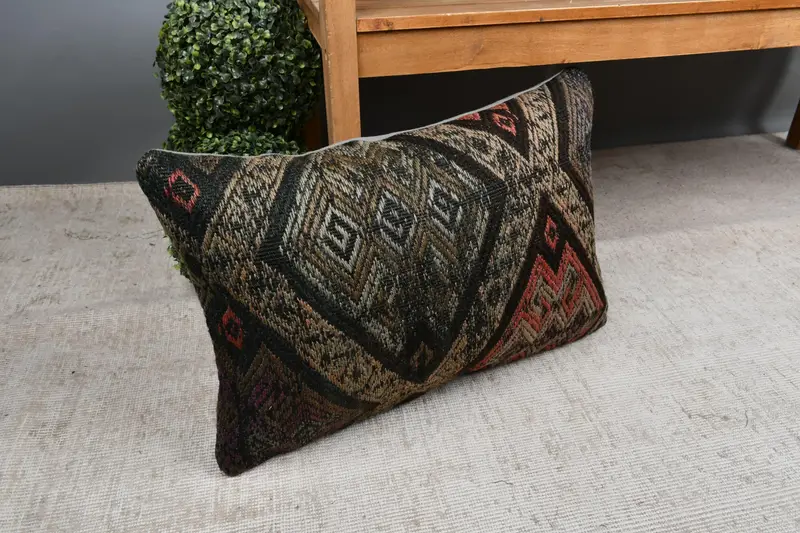 Tapestry Pillow Sham, Boho Chic Cushion, Ethnical Kilim Rug Pillow, Turkish Kilim Pillow, Boho Pillow, 16x24 Beige Pillow Case, Pillow Case - 7