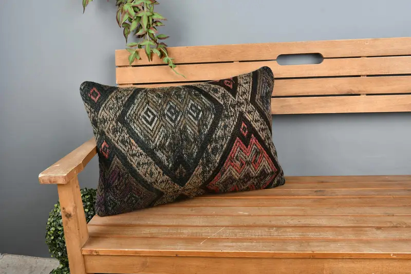 Tapestry Pillow Sham, Boho Chic Cushion, Ethnical Kilim Rug Pillow, Turkish Kilim Pillow, Boho Pillow, 16x24 Beige Pillow Case, Pillow Case - 1