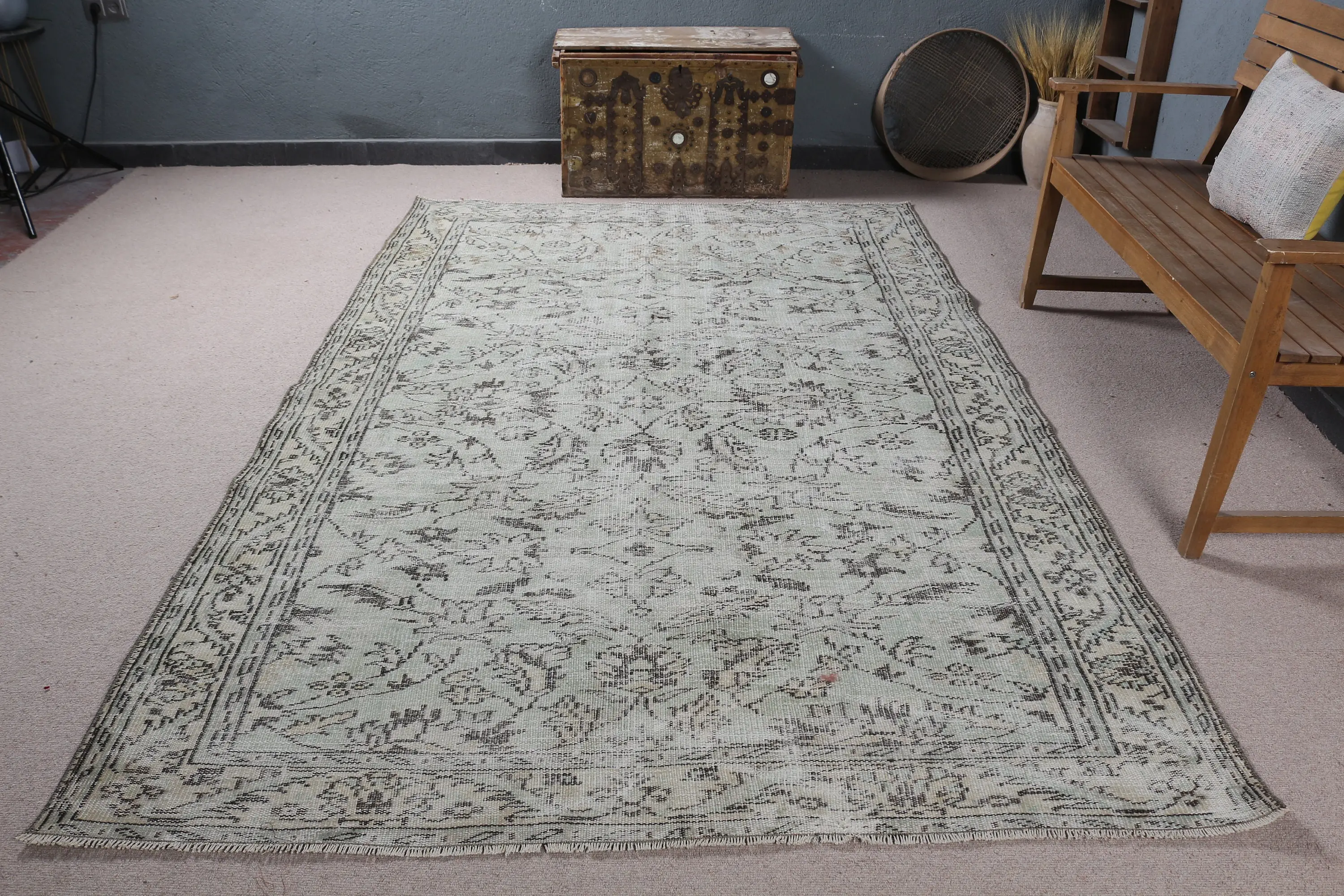 Vintage Türk Halısı 5,9x9 ft (181x274 cm), Gri Puantiyeli Halı - 1