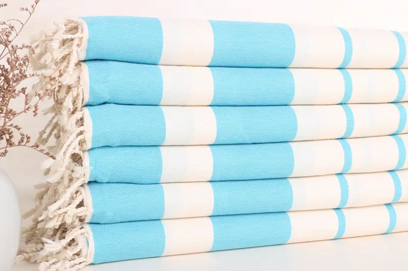 Strandtuch, Monogramm, türkische Baumwolle, türkisfarbene Streifen, 40 x 71 Zoll