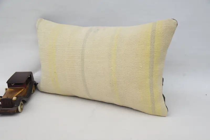 Designer Throw Pillow Case, Shabby Chic Cushion Cover, 12x20 Beige Pillow Case, Cushion Cover, Pillow for Couch, Boho Pillow, Vintage Kilim Pillow - 3