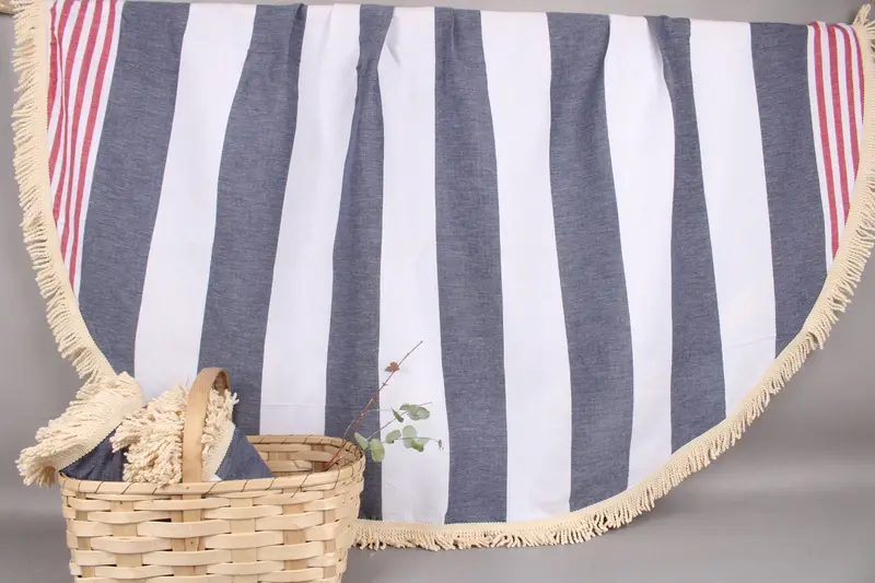 Personalized Red-Navy Blue Striped Turkish Beach Towel, 63x63 Inches