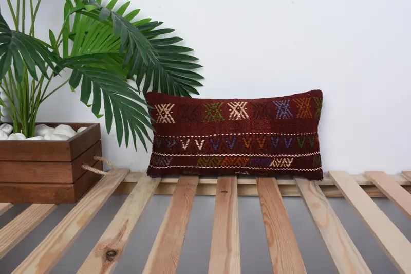 Pillow Cover, 8x16 Purple Cushion, Vintage Kilim Throw Pillow, Lounge Throw Pillow, Handmade Kilim Cushion, Throw Kilim Pillow - 1