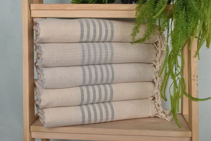 Beach Towel Dark Gray Linen Striped, 36x67 Inches