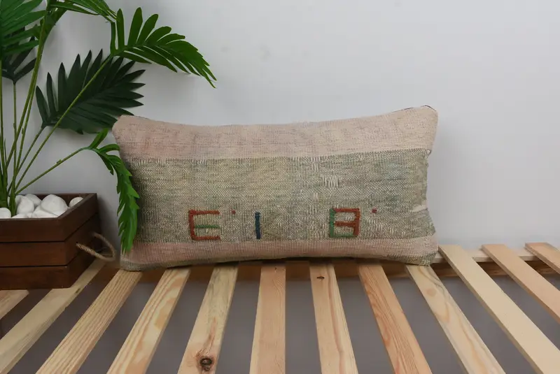 12x24 Beige Pillow Case, Ethnical Kilim Rug Pillow, Pillow for Couch, Accent Pillow Case, Pillow Sham, Handmade Kilim Cushion, Pet Pillow Case - 1