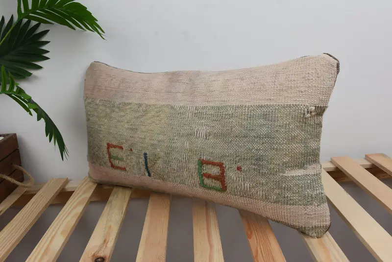 12x24 Beige Pillow Case, Ethnical Kilim Rug Pillow, Pillow for Couch, Accent Pillow Case, Pillow Sham, Handmade Kilim Cushion, Pet Pillow Case - 5