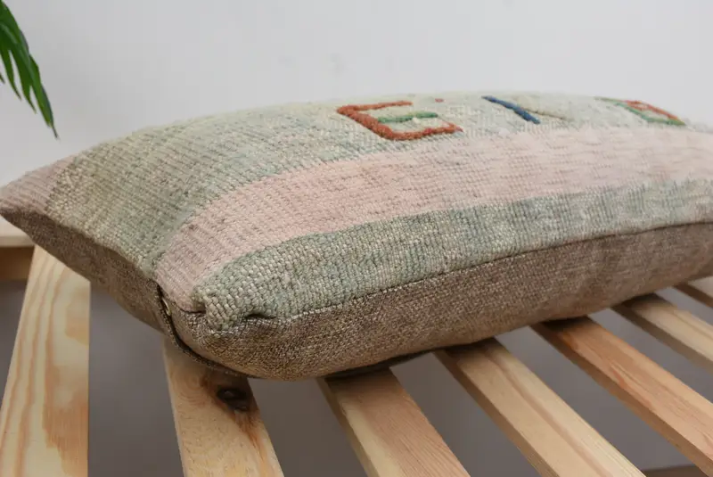 12x24 Beige Pillow Case, Ethnical Kilim Rug Pillow, Pillow for Couch, Accent Pillow Case, Pillow Sham, Handmade Kilim Cushion, Pet Pillow Case - 6