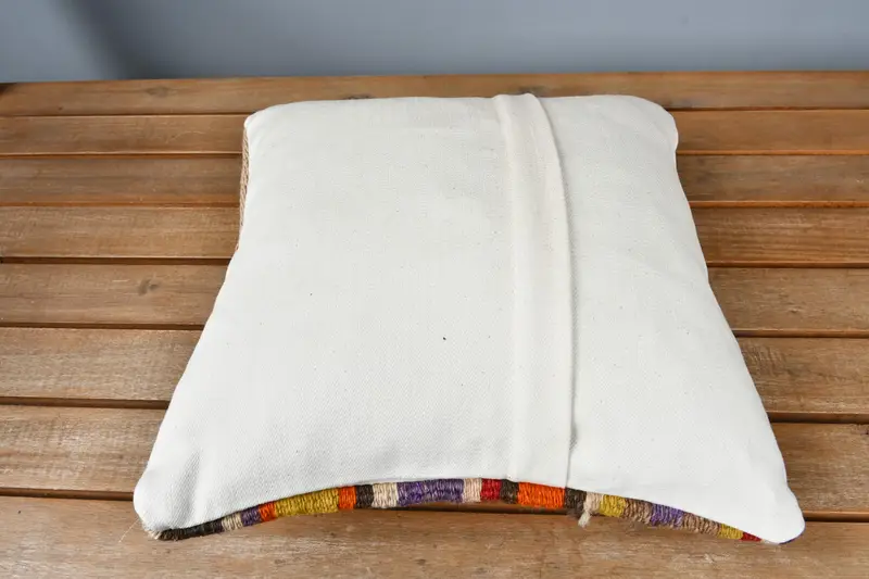 Handmade Throw Pillow Sham, Pillow, Gift Pillow, Ethnical Kilim Rug Pillow, 12x12 Orange Pillow Sham, Boho Pillow, Neutral Throw Pillow - 5
