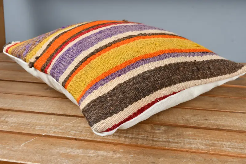Handmade Throw Pillow Sham, Pillow, Gift Pillow, Ethnical Kilim Rug Pillow, 12x12 Orange Pillow Sham, Boho Pillow, Neutral Throw Pillow - 4