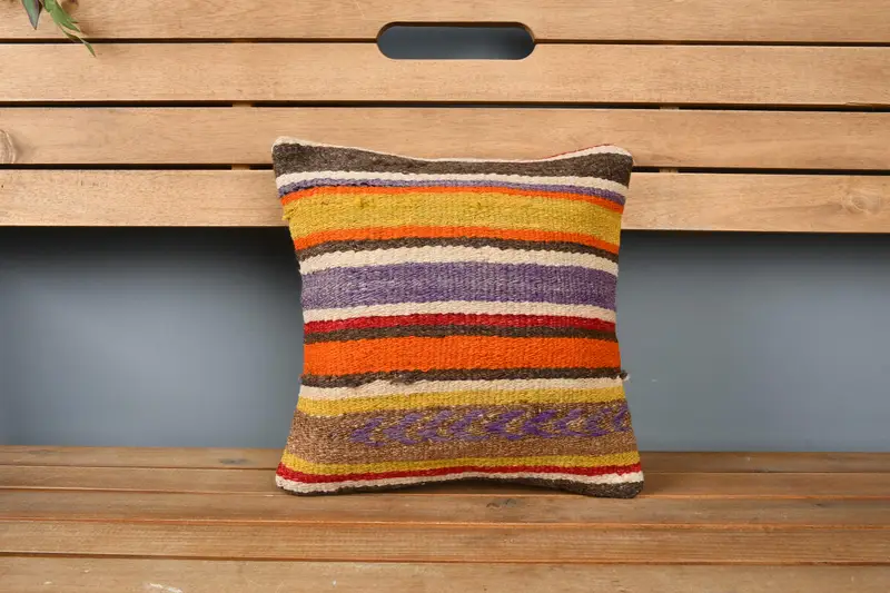 Handmade Throw Pillow Sham, Pillow, Gift Pillow, Ethnical Kilim Rug Pillow, 12x12 Orange Pillow Sham, Boho Pillow, Neutral Throw Pillow - 6