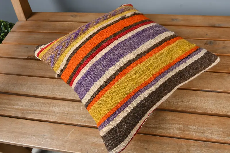 Handmade Throw Pillow Sham, Pillow, Gift Pillow, Ethnical Kilim Rug Pillow, 12x12 Orange Pillow Sham, Boho Pillow, Neutral Throw Pillow - 2