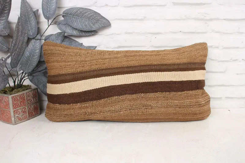 Decorative Cushion Cover, Antique Pillows, Armchair Cushion, Pillow Case, Pillow for Sofa, 12x24 Brown Cushion, Ethnical Kilim Rug Pillow - 1