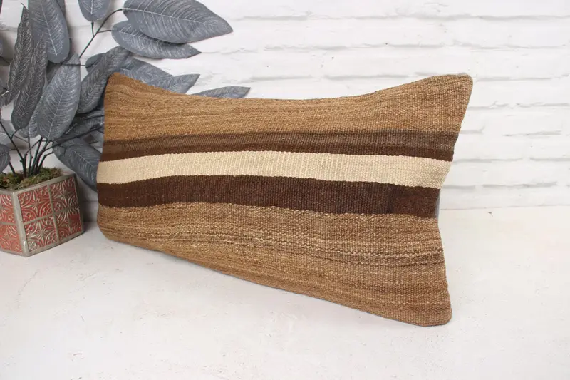 Decorative Cushion Cover, Antique Pillows, Armchair Cushion, Pillow Case, Pillow for Sofa, 12x24 Brown Cushion, Ethnical Kilim Rug Pillow - 4