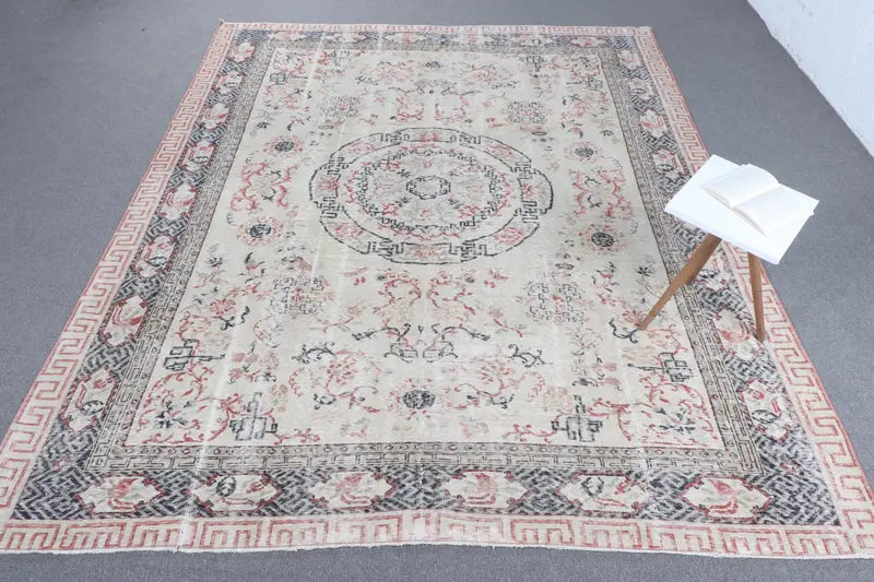 Handmade Beige & Orange Check Rug, 0.7x10 ft