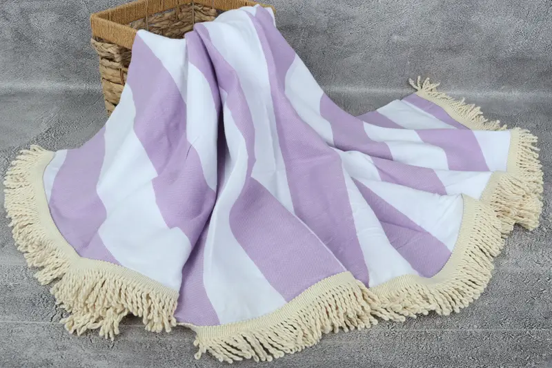 Handmade Gift, Personalized Turkish Towel, Luxury Turkish Bath Towel, Best Beach Towel, Gift Boxes Towel, 64x64 Cotton Striped Round Towel - 7
