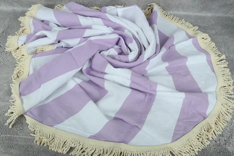 Handmade Gift, Personalized Turkish Towel, Luxury Turkish Bath Towel, Best Beach Towel, Gift Boxes Towel, 64x64 Cotton Striped Round Towel - 1