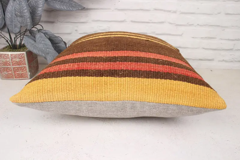 Knitted Cushion Cover, 18x18 Brown Pillow Case, Garden Pillow, Chair Cushion Cover, Boho Pillow, Kilim Pillow, Cushion, Kilim Cushion Sham - 5