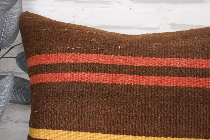 Knitted Cushion Cover, 18x18 Brown Pillow Case, Garden Pillow, Chair Cushion Cover, Boho Pillow, Kilim Pillow, Cushion, Kilim Cushion Sham - 2