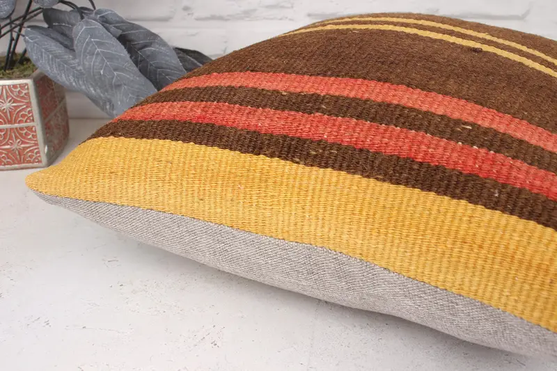 Knitted Cushion Cover, 18x18 Brown Pillow Case, Garden Pillow, Chair Cushion Cover, Boho Pillow, Kilim Pillow, Cushion, Kilim Cushion Sham - 6