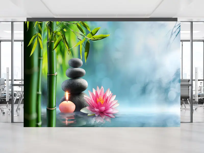 Baskılı Zen Spa Duvar Kağıdı: Nilüfer ve Masaj Taşları