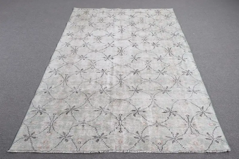 Zarif Yeşil Oryantal Halı, Kahverengi Desenli 5,2x7,6 ft