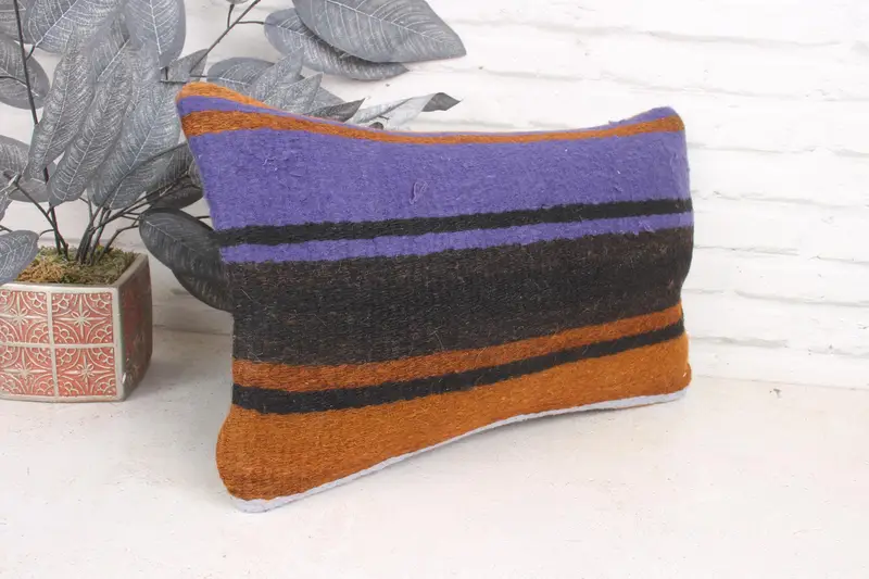Square Throw Cushion, Cushion Cover, Handmade Kilim Cushion, 12x20 Purple Pillow Sham, Ethnical Kilim Rug Pillow, Vintage Kilim Throw Pillow - 3