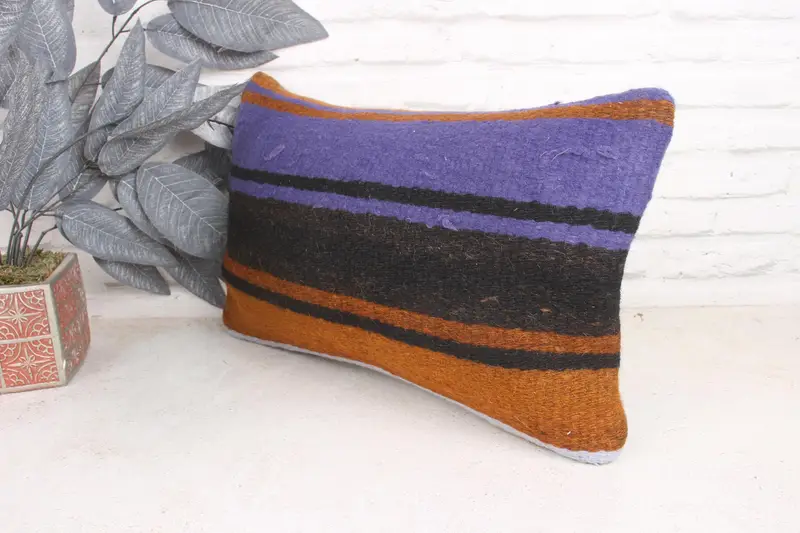Square Throw Cushion, Cushion Cover, Handmade Kilim Cushion, 12x20 Purple Pillow Sham, Ethnical Kilim Rug Pillow, Vintage Kilim Throw Pillow - 4