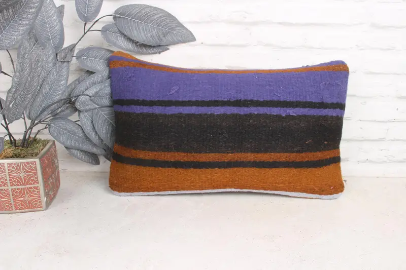 Square Throw Cushion, Cushion Cover, Handmade Kilim Cushion, 12x20 Purple Pillow Sham, Ethnical Kilim Rug Pillow, Vintage Kilim Throw Pillow - 1