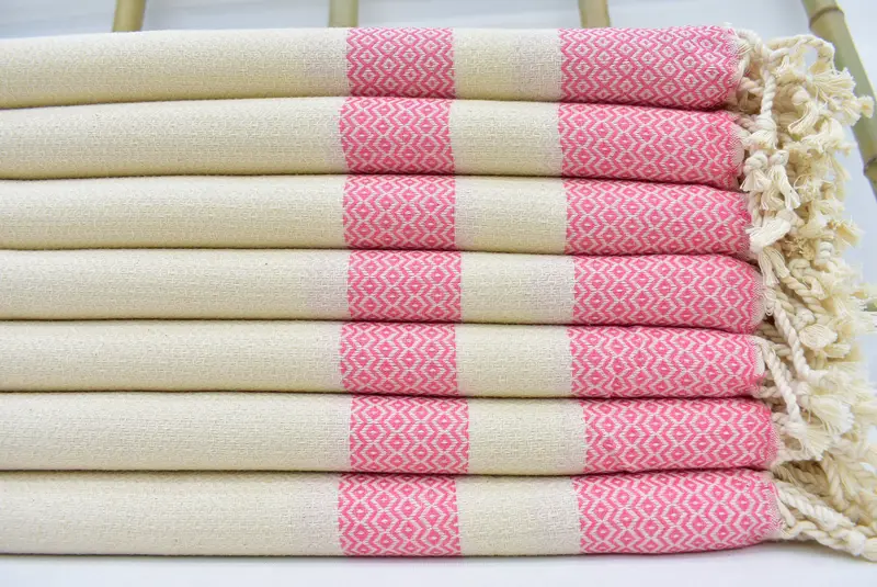 Pink Geometric Turkish Cotton Beach Towel, Bachelorette Gift, 70x40 Inches