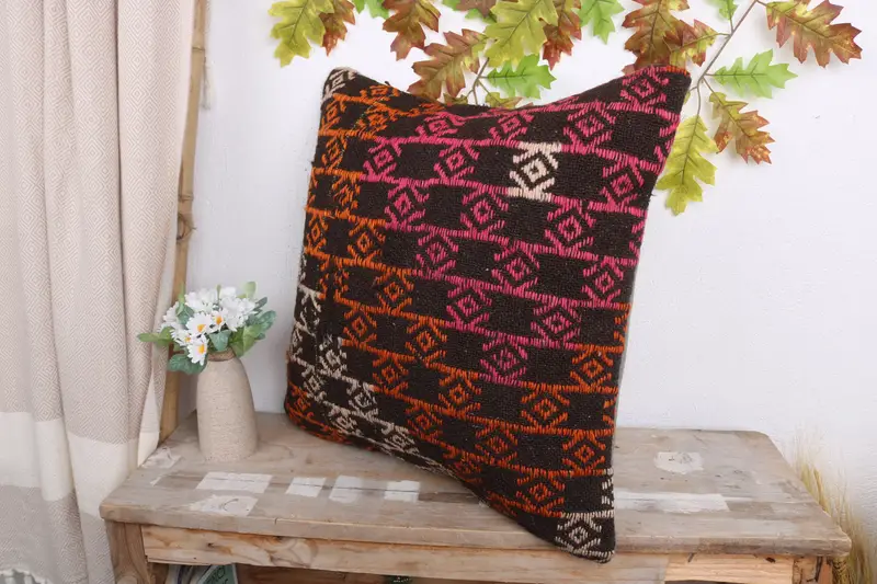 Cushion Case, Bed Cushion Cover, Kilim Cushion Sham, Vintage Pillow, 20x20 Red Cushion Cover, One Of A Kind Cushion, Kilim Pillow - 4