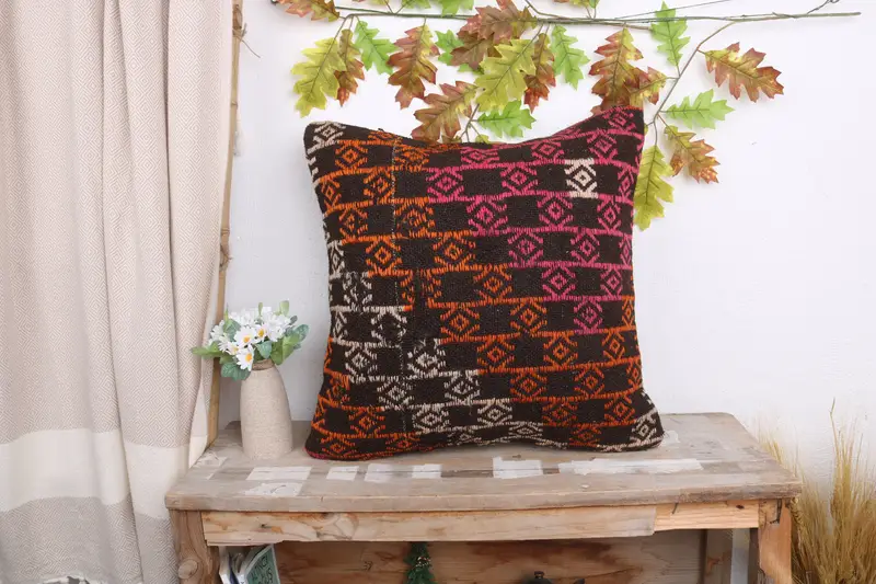 Cushion Case, Bed Cushion Cover, Kilim Cushion Sham, Vintage Pillow, 20x20 Red Cushion Cover, One Of A Kind Cushion, Kilim Pillow - 1