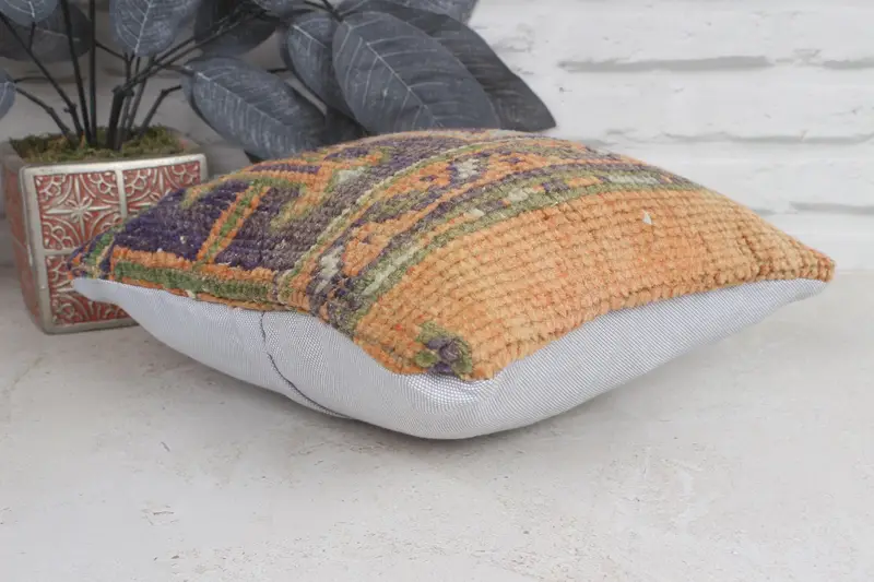Boho Pillow, Hippie Throw Cushion, Handmade Kilim Cushion, Garden Pillow Case, 12x12 Orange Pillow Cover, Interior Designer Pillow, Cushion Case - 6