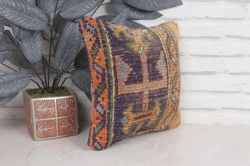 Boho Pillow, Hippie Throw Cushion, Handmade Kilim Cushion, Garden Pillow Case, 12x12 Orange Pillow Cover, Interior Designer Pillow, Cushion Case - 4