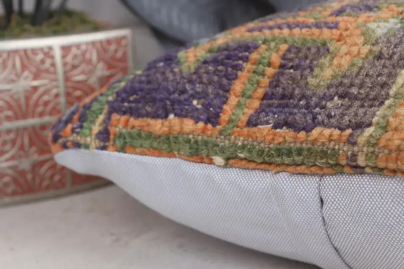 Boho Pillow, Hippie Throw Cushion, Handmade Kilim Cushion, Garden Pillow Case, 12x12 Orange Pillow Cover, Interior Designer Pillow, Cushion Case - 7