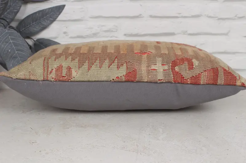 Boho Pillow Sham Cover, Antique Pillows, Vintage Kilim Throw Pillow, Cushion Case, 12x20 Beige Cushion Case, Decorative Throw Cushion Case - 5
