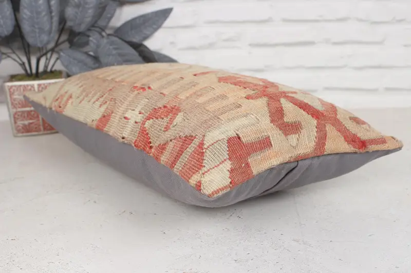 Boho Pillow Sham Cover, Antique Pillows, Vintage Kilim Throw Pillow, Cushion Case, 12x20 Beige Cushion Case, Decorative Throw Cushion Case - 6
