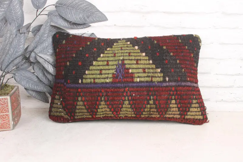Interior Designer Pillow, Customized Cushion Cover, Ethnical Kilim Rug Pillow, 12x20 Green Cushion Case, Boho Pillow Sham Cover, Pillow Cover - 1