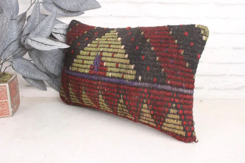 Interior Designer Pillow, Customized Cushion Cover, Ethnical Kilim Rug Pillow, 12x20 Green Cushion Case, Boho Pillow Sham Cover, Pillow Cover - 4