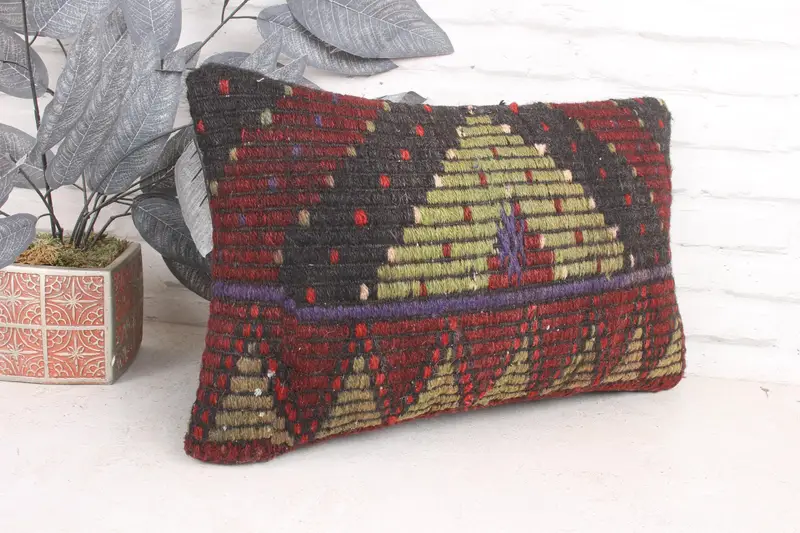 Interior Designer Pillow, Customized Cushion Cover, Ethnical Kilim Rug Pillow, 12x20 Green Cushion Case, Boho Pillow Sham Cover, Pillow Cover - 3