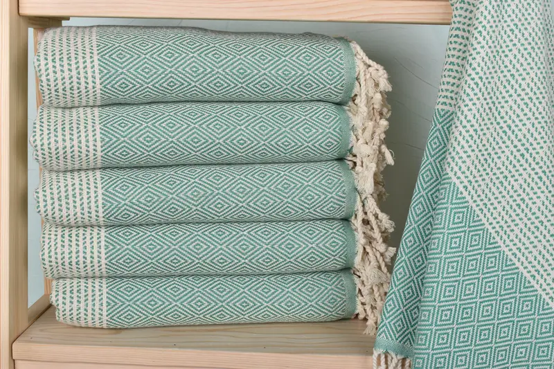 Bath Towel Set Green Diamond 40x71 Inches, Organic Cotton/Linen