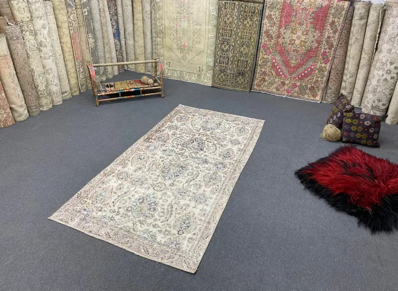 Alfombra floral azul beige, 3,4x6,6 pies Decoración elegante para el hogar