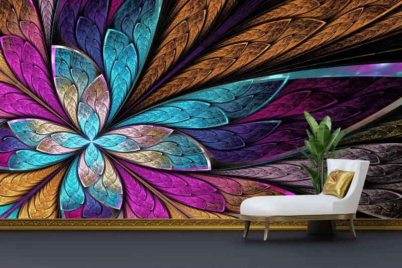 Zarif Baskılı Duvar Kağıdı: Trendy Fraktal Kelebek ve Çiçek Tasarımı