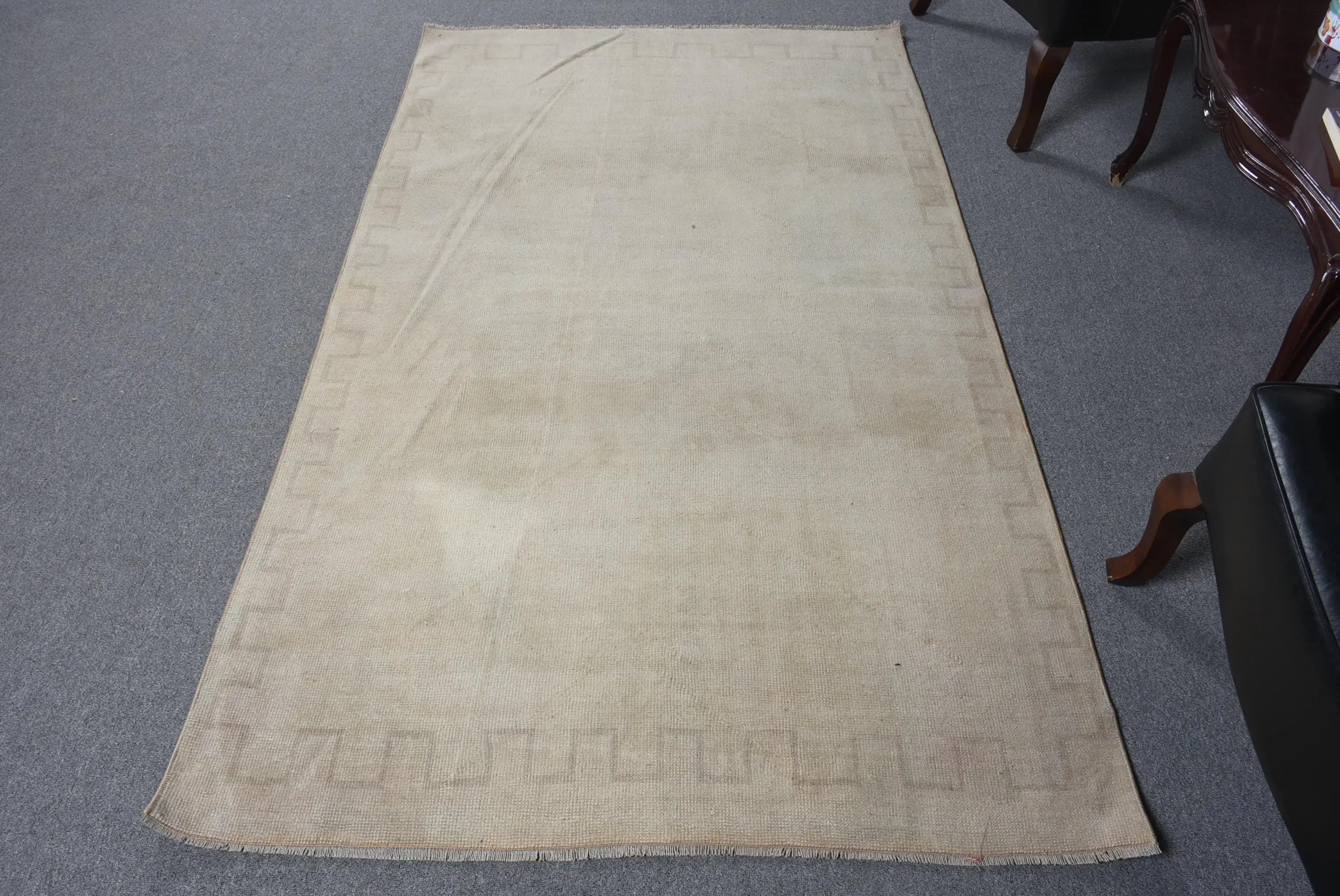 4x6.9 ft Halı, Vintage Türk Alan Halısı, Bej Yün Halı - 1