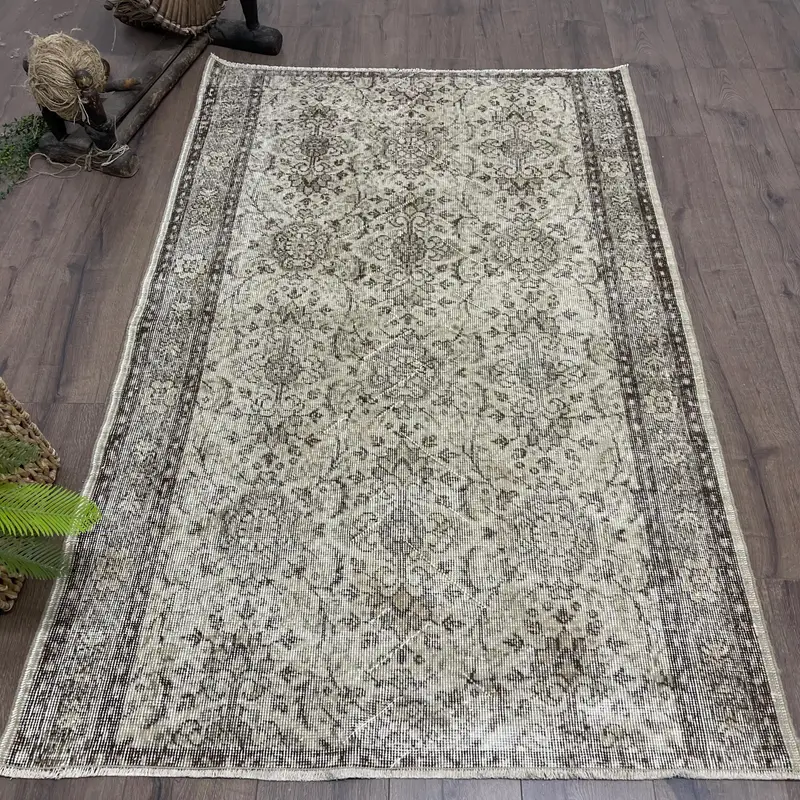 3,9x5,9 ft Teppich, türkischer Vintage-Akzentteppich, grauer Oushak-Wollteppich - 1